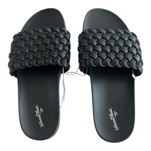 Universal Thread Black Poly Woven Slip On Slides Sandals Women's Size 6.5 New